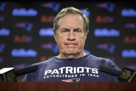 1/25/2016- Foxboro MA- Gillette Stadium- New England Patriots head coach Bill Belichick spoke to the media during a season-end press conference in the media workroom at Gillette Stadium on Monday