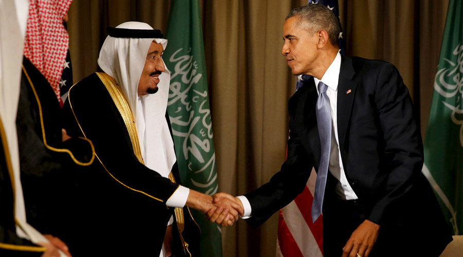 U.S. President Barack Obama shakes hands with Saudi Arabia's King Salman after their meeting alongside the G20 summit at the Regnum Carya Resort in Antalya Turkey