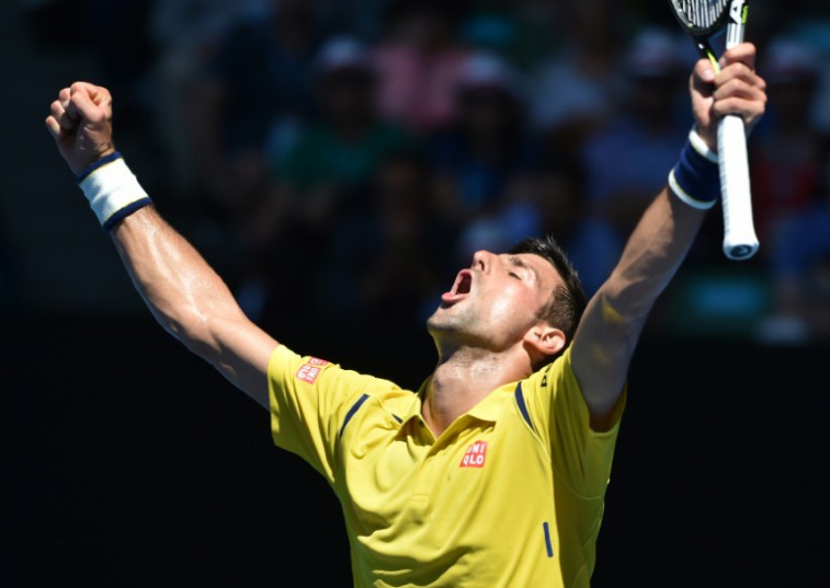 AFP  Saeed KhanSerbia's Novak Djokovic celebrates winning a point during his singles win against France's Gilles Simon at the Australian Open in Melbourne