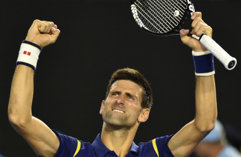 AFP  Saeed KhanSerbia's Novak Djokovic celebrates after reaching his 19th Grand Slam final following his 6-1 6-2 3-6 6-3 victory over Switzerland's Roger Federer at the Australian Open in Melbourne