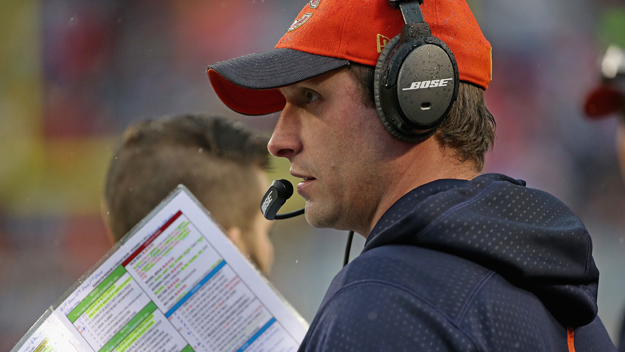 Offensive coordinator Adam Gase of the Chicago Bears calls a play during a game against the Washington Redskins at Soldier Field