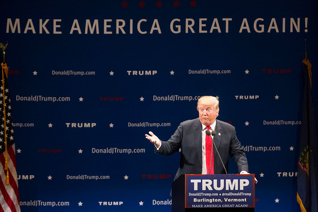 Donald Trump on stage during his event at the Flynn Center for the Performing Arts Jan. 7 2016