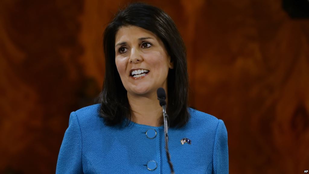 FILE- South Carolina Gov. Nikki Haley delivers her State of the State address to the joint session of the legislature at the Statehouse in Columbia S.C. Jan. 21 2015