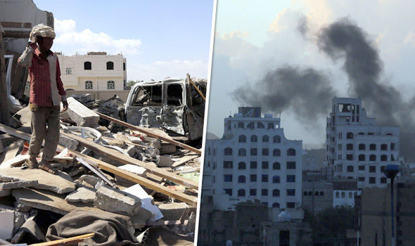 Rubble left by a Saudi airstrike in the Yemeni capital Sanaa