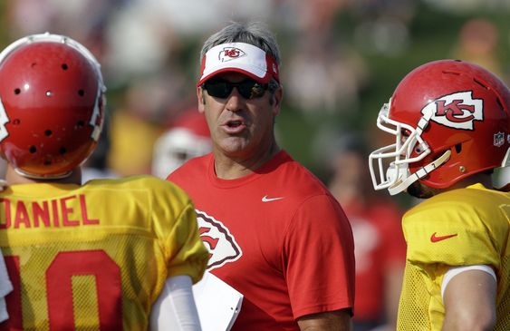 Kansas City Chiefs offensive coordinator Doug Pederson center attends NFL football training camp in St. Joseph Mo. Pederson has accepted an offer to become the Philadelphia Eagles coach a person with kno