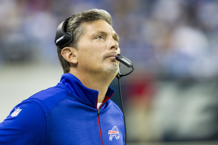 05 OCTOBER 2014 Buffalo Bills defensive coordinator Jim Schwartz during game action between the Buffalo Bills and Detroit Lions during a regular season game played at Ford Field in Detroit Michigan