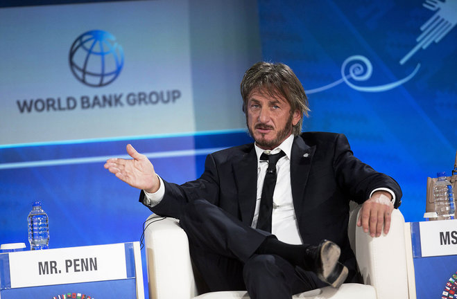 Sean Penn speaks during a forum with young entrepreneurs during the IMF and World Bank annual meeting in Lima Peru. Late Saturday Jan. 9 2016 Rolling Stone magazine published an interview that Guzman apparently