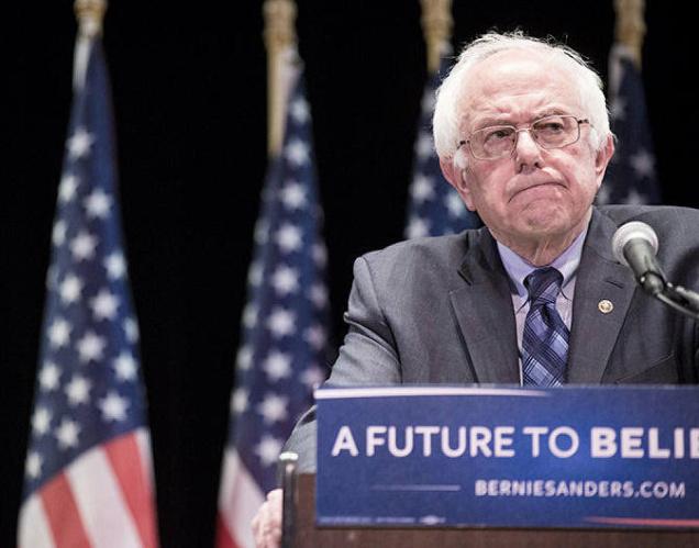 Bernie Sanders speaks at the Town Hall theatre in New York on Tuesday