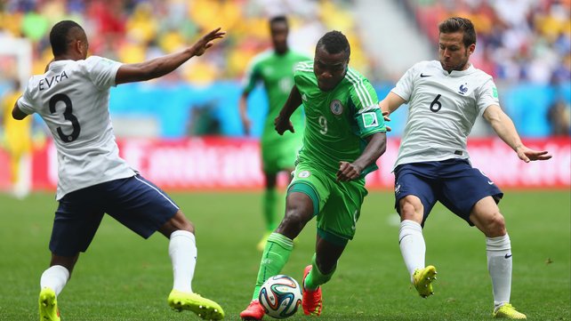 Emmanuel Emenike in action against France at the 2014 World Cup