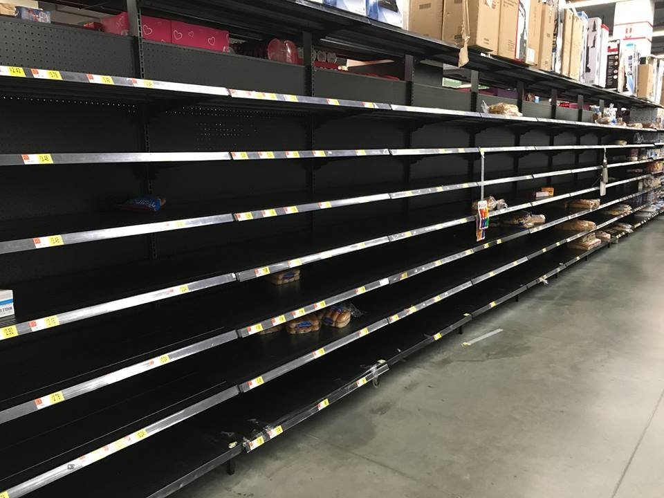 Empty shelves at Walmart in the D.C. area in preperation for snow