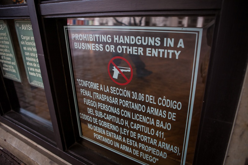 An open carry sign posted at the entrance to the Double Tree Hotel in Austin on Dec. 21 2015