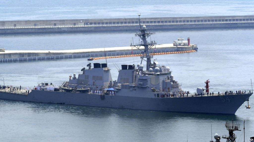 FILE- The USS Curtis Wilbur a 8,950-ton Aegis destroyer of the U.S. Navy arrives at a naval base in Busan South Korea