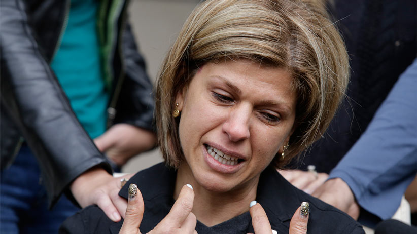 Fatima Kurdi aunt of Syrian refugees that drowned speaks to reporters outside her home in Coquitlam BC