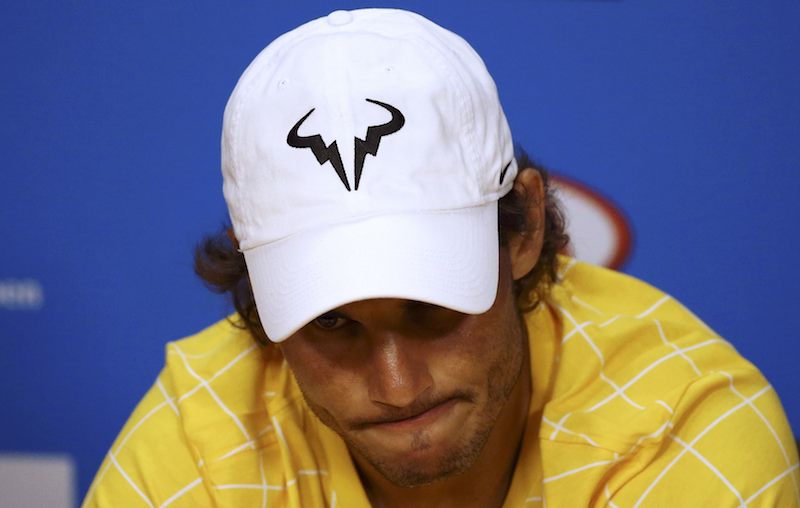 Spain's Rafael Nadal during a news conference after losing his first round match against Spain's Fernando Verdasco at the Australian Open tennis tournament at Melbourne Park Australia today. Nadal says losing was tough but he did everything he could