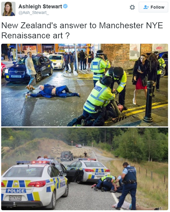 Tweet of car-chase take-down snap and Manchester New Year's Eve