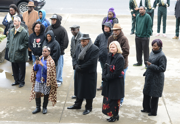 The crowd listens intently at the Dr. Martin Luther King Jr. gathering Sunday Jan. 17 2016 at the Lenoir County courthouse in Kinston N.C. (Janet S. Cart