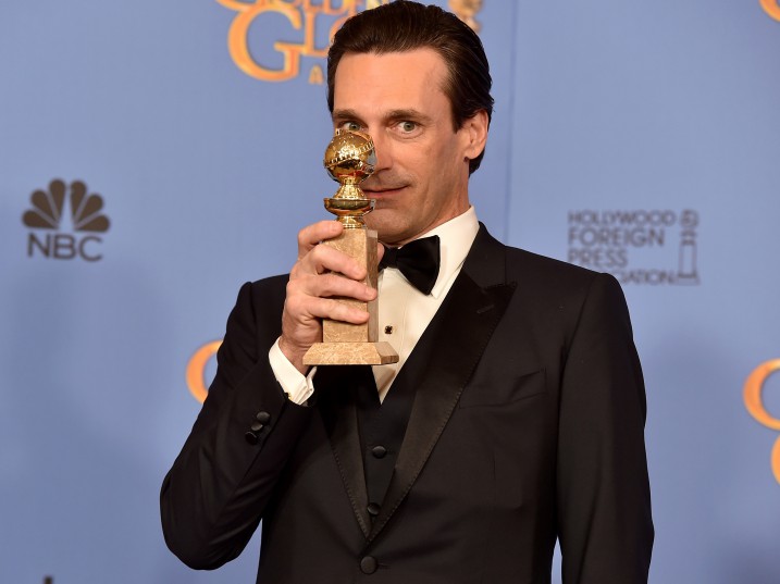 BEVERLY HILLS CA- JANUARY 10 Actor Jon Hamm winner of Best Actor in a Television Series- Drama for 'Mad Men,&#039 poses in the press room during the 73rd Annual Golden Globe Awards held at the Beverly Hilton Hotel