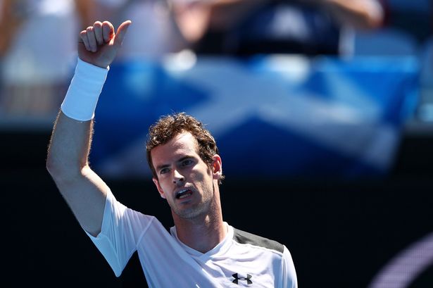 Andy Murray of Great Britain thanks the crowd after winning his first round match against Alexander Zverev of Germany