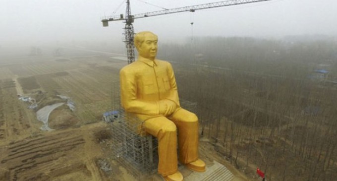 Giant Gold Painted Statue of Mao Zedong Demolished in China