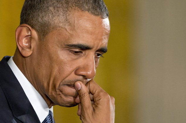 An emotional President Barack Obama pauses as he speaks about the youngest victims of the Sandy Hook shootings Tuesday Jan. 5 2016 in the East Room of