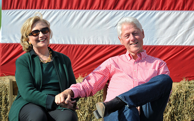 Hillary and Bill Clinton in Indianola Iowa last year