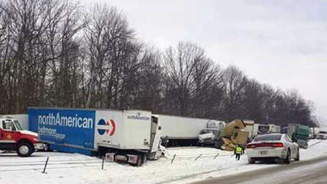 I-70 WB is closed in Indiana due to a wreck involving several cars and trucks