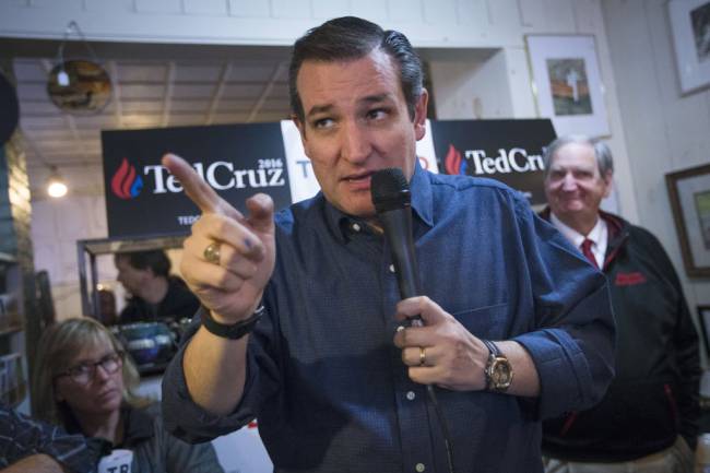 Republican presidential candidate Sen. Ted Cruz R Texas speaks during a campaign stop at the Freedom Country Store Tuesday Jan. 19 2016 in Freedom N.H