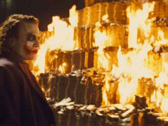 Batman dark knight joker cash burn fire