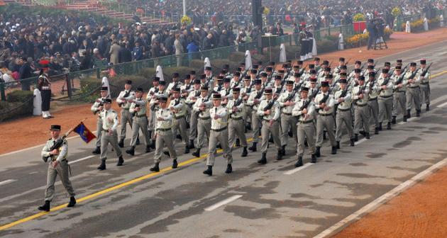 French Army contingent march down the Rajpath during 67th Republic Day celebrations at the Capital