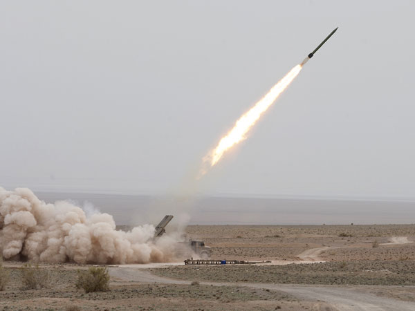 Iranian media say the military has test-fired several short-range missiles including the type Palestinian militant Hamas group used to attack Tel Aviv last N