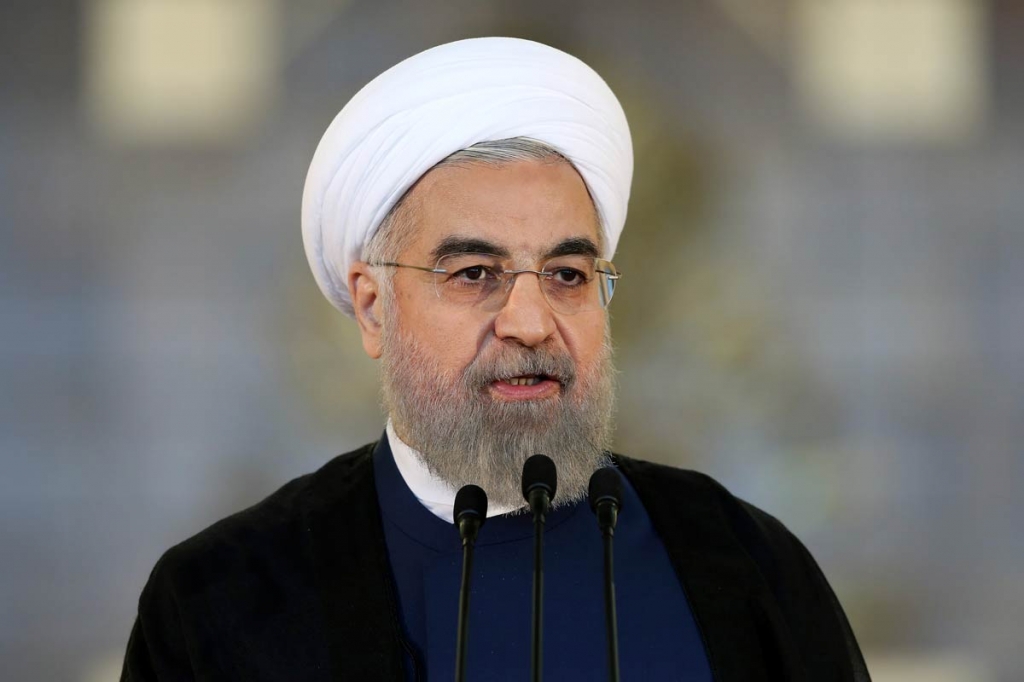 Iran's President Hassan Rouhani addresses the nation in a televised speech after a nuclear agreement was announced in Vienna in Tehran Iran