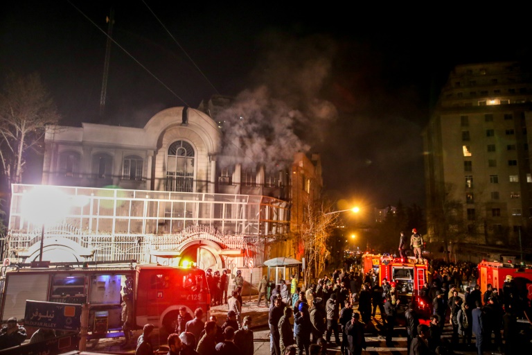 ISNA  AFP  Mohammadreza Nadimi Iranian protesters set fire to the Saudi Embassy in Tehran during a demonstration against the execution of prominent Shiite Muslim cleric Nimr al Nimr by Saudi authorities