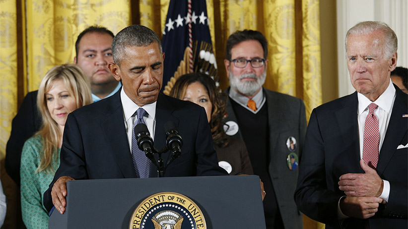 U.S. President Barack Obama announces steps the administration is taking to reduce gun violence while delivering a statement in the East Room of the White House in Washingt