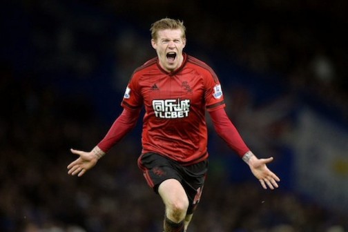 James Mc Clean celebrates after scoring the equaliser