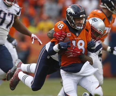 Patriots linebacker Jamie Collins sacked Peyton Manning during the second half