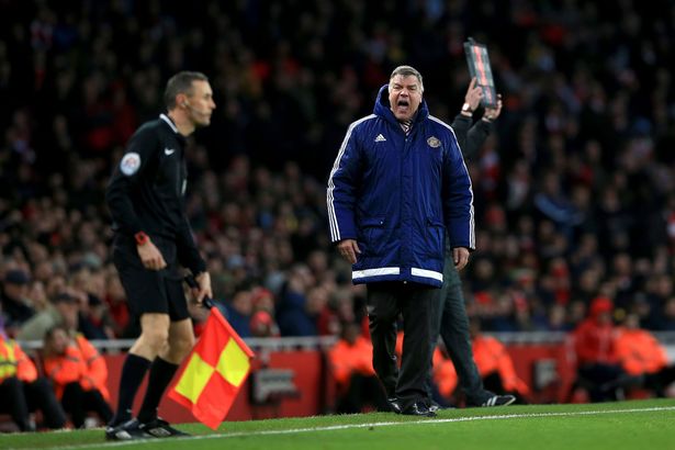 Sam Allardyce shouts at the referees assistant from the touchline