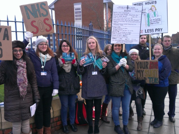 Junior doctors from Sunderland Royal Hospital staging a strike in opposition to proposed new Government contracts