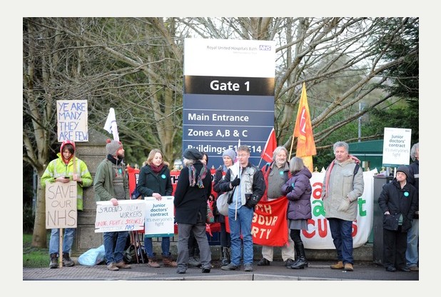 Junior doctors picketing outside the Royal United Hospital in Bath       	      	     VIEW