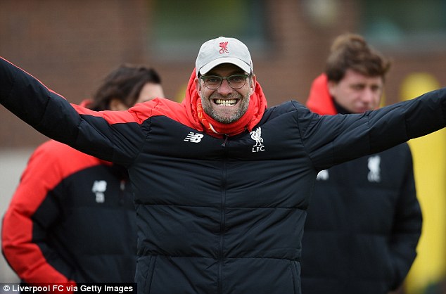 Jurgen Klopp was in a buoyant mood during Liverpool training at Melwood on Friday morning