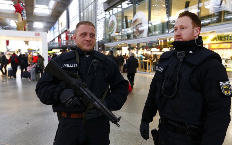 German police secure the main train station in Munich Germany