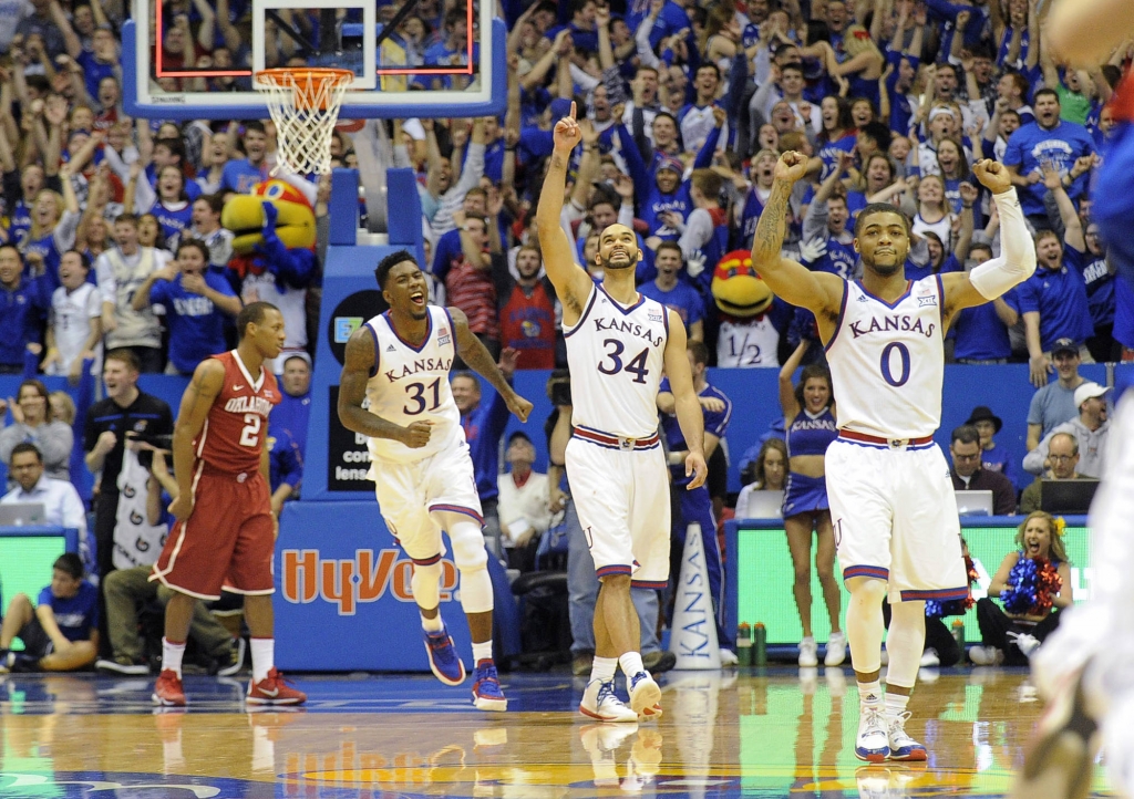 1 Kansas defeats #2 Oklahoma 109-106 in three overtimes		John Rieger-USA TODAY Sports