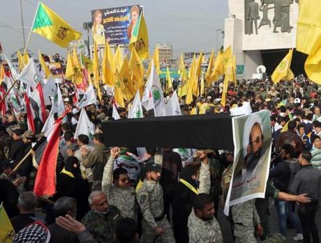 Thousands of Shi’ite militiamen marched in Baghdad on Wednesday to protest Sheikh Nimr al-Nimr’s execution