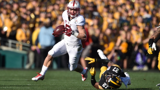 Stanford's Christian Mc Caffrey scored 11 seconds into the Rose Bowl on a 75-yard touchdown