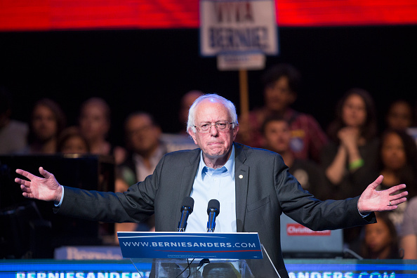 LOS ANGELES CA- OCTOBER 14 Democratic presidential candidate Sen. Bernie Sanders speaks at a campaign fundraising reception at the Avalon