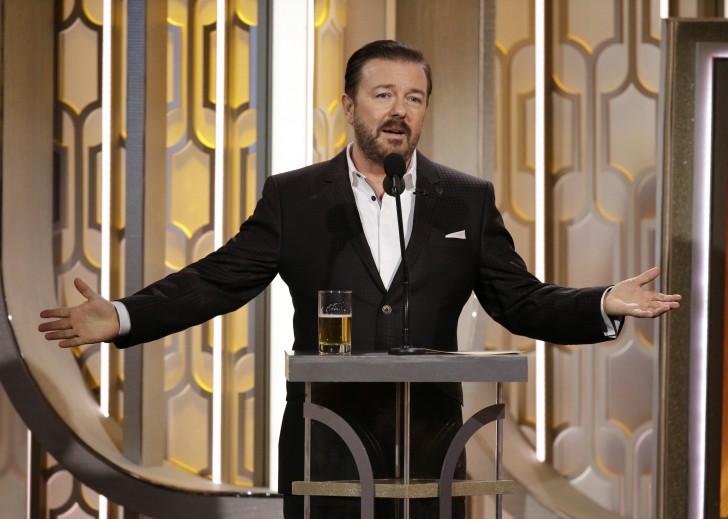 In this image released by NBC Ricky Gervais hosts the 73rd Annual Golden Globe Awards at the Beverly Hilton Hotel in Beverly Hills Calif. on Sunday Jan. 10 2016