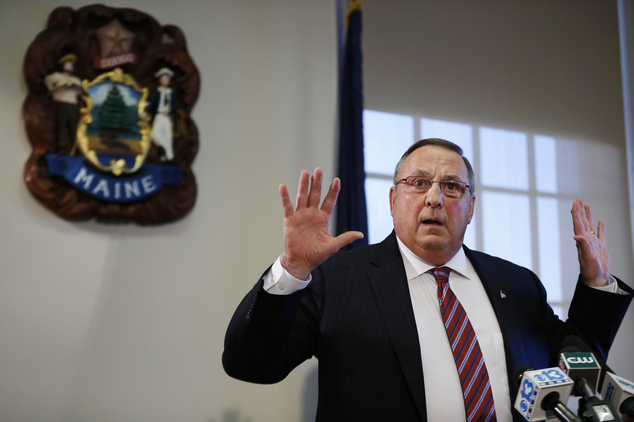 Gov. Paul Le Page speaks at a news conference at the State House in Augusta Maine on Friday. Le Page apologized for his remark about out-of-state drug dealers impregnating'young white girls saying it was a slip of the tongue