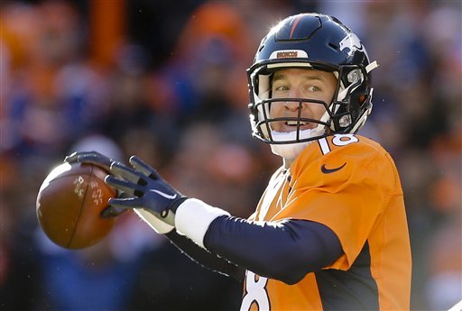 Denver Broncos quarterback Peyton Manning passes against the Pittsburgh Steelers during the first half in an NFL football divisional playoff game Sunday Jan. 17 2016 in Denver