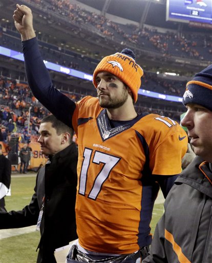 Denver Broncos quarterback Brock Osweiler leaves the field after an NFL football game against the Cincinnati Bengals Monday Dec. 28 2015 in Denver. The Broncos won 20-17 in overtime