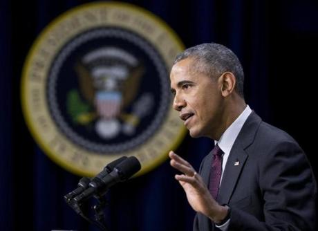 President Barack Obama spoke in the Eisenhower Executive Office Building on the White House complex in Washington