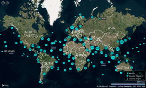 Map showing the world's crude oil tankers